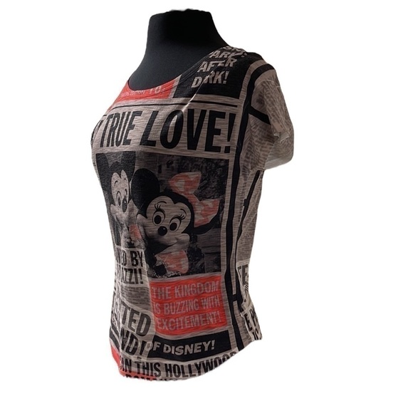 DISNEY Parks My True Love Mickey and Minnie Newspaper Print Shirt Women's - Picture 4 of 9